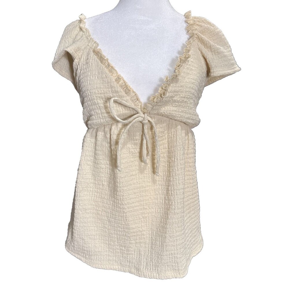 Rebellious Dreamer Butter Yellow Babydoll Top L Milkmaid-Inspired Blouse Peasant
